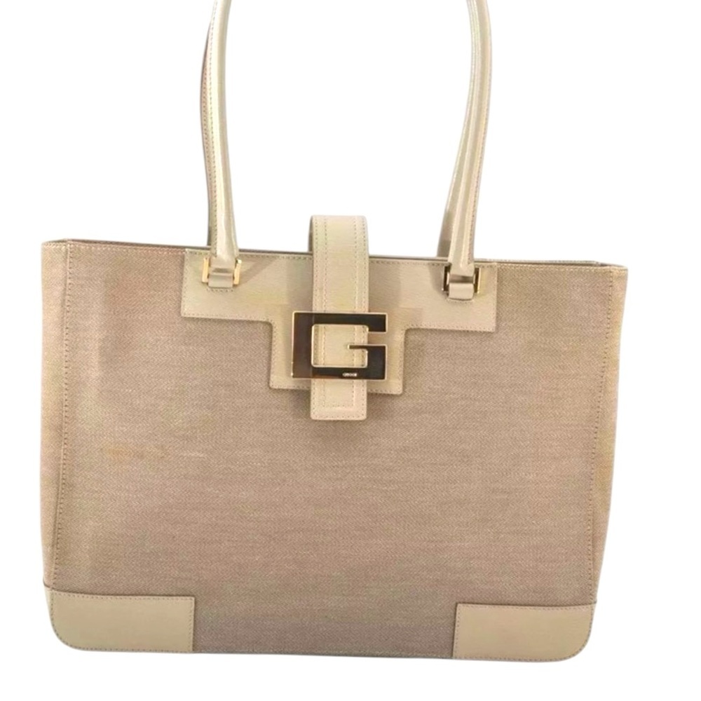 Used Gucci Leather Trimmed Logo Bag Handbag EUC